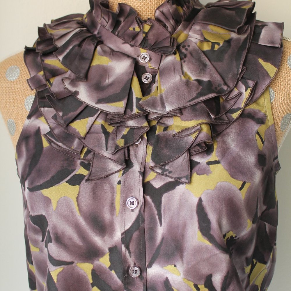 J Crew  Ruffled Floral Button Down Silk Size 4 - Picture 3 of 7